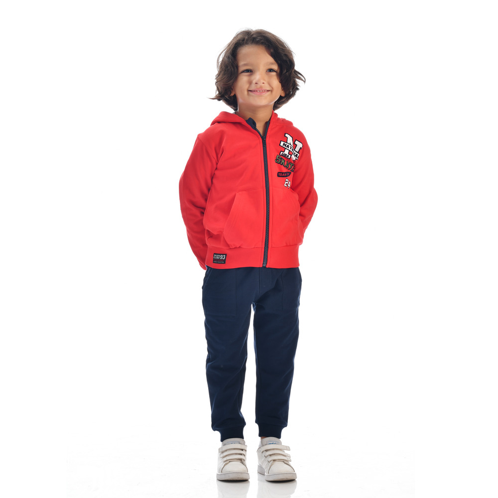 Victor and Jane - 2pc-Set - Full Zipper Hoodie And Joggers - Red/Navy