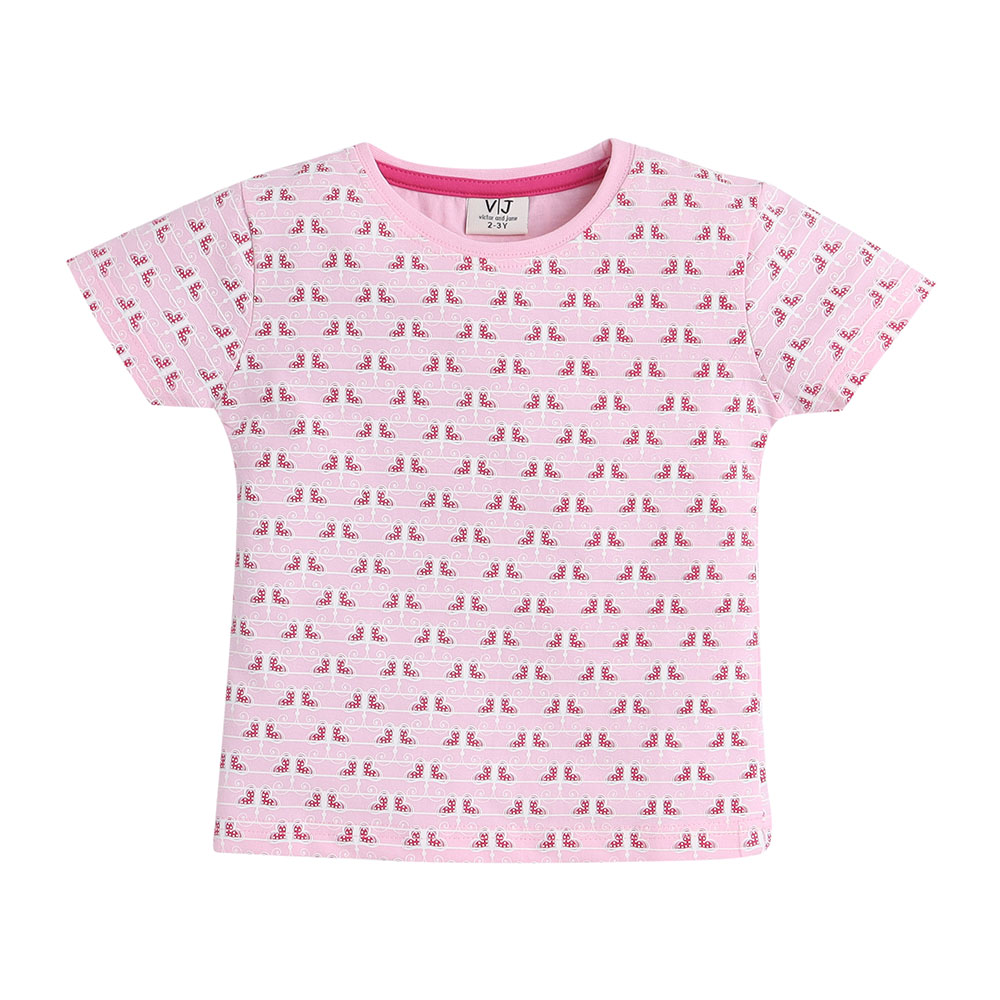 فيكتور آند جين - طقم بيجاما تي شيرت مطبوع بفراشات مع بنطال طويل - زهري