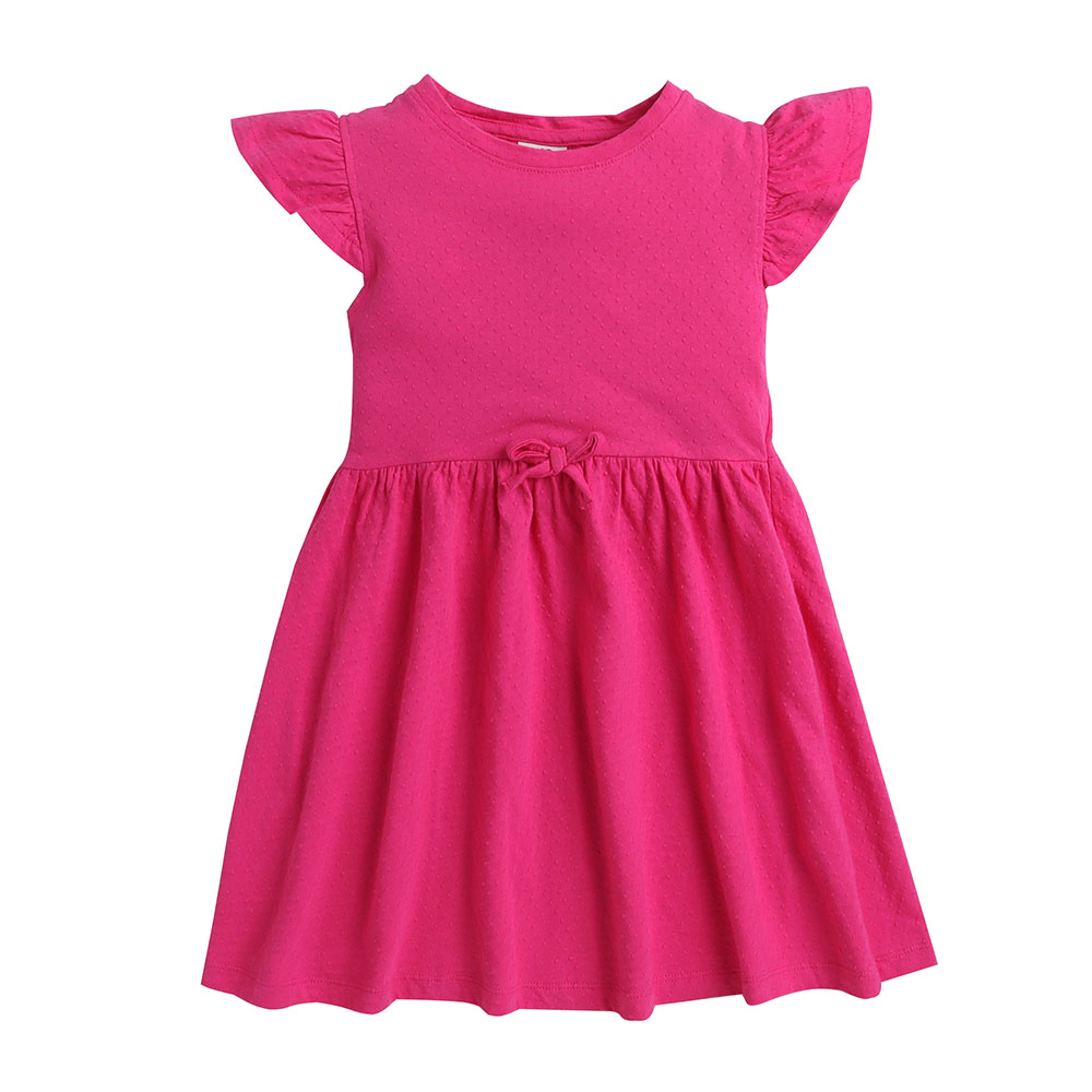 فيكتور آند جين - فستان قطني مع كشكش للأطفال - فوشي وأصفر - قطعتين