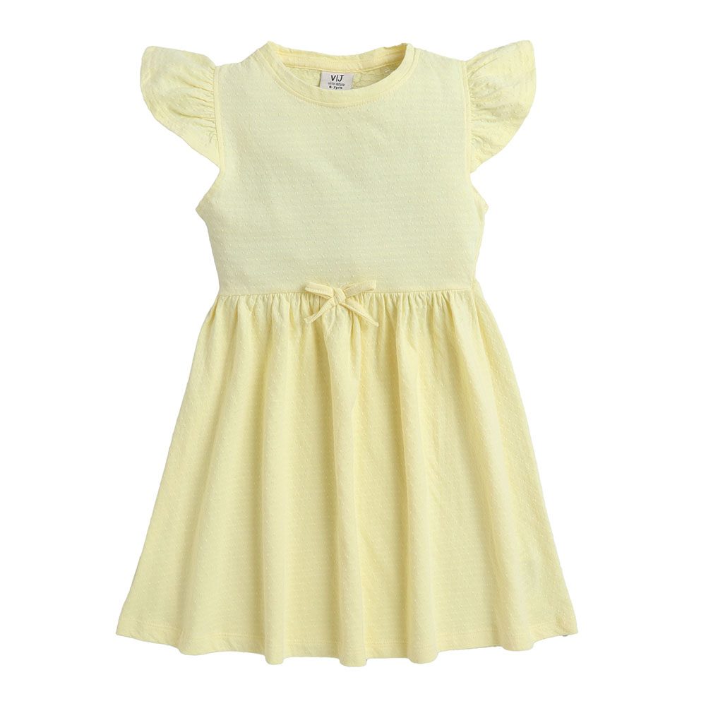 فيكتور آند جين - فستان قطني مع كشكش للأطفال - فوشي وأصفر - قطعتين