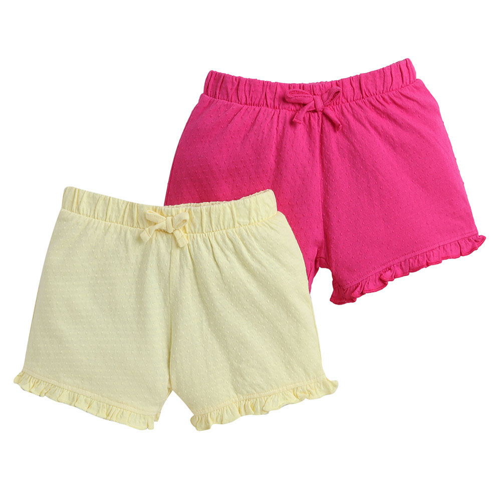 Victor And Jane - 2pc-Set - Girl's Jacquard Shorts - Fuchsia/Yellow