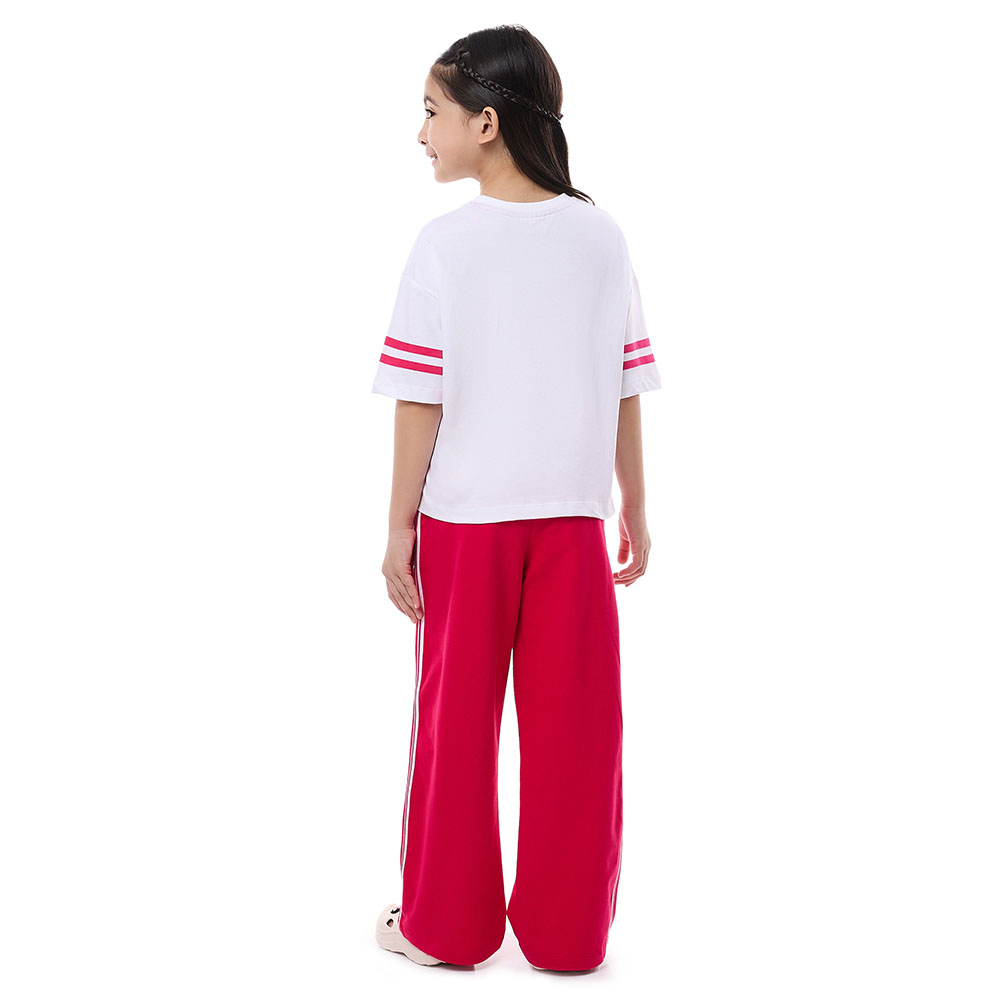 Victor And Jane - 2pc-Set - Girl's Knit Crop Top & Wide Leg Pants - Off White/Fuchsia
