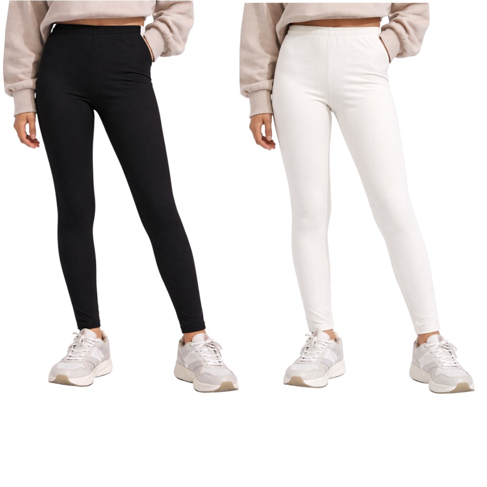 Victor and Jane - 2pc-Set - Girl's Basic Stretch Leggings - White/Black