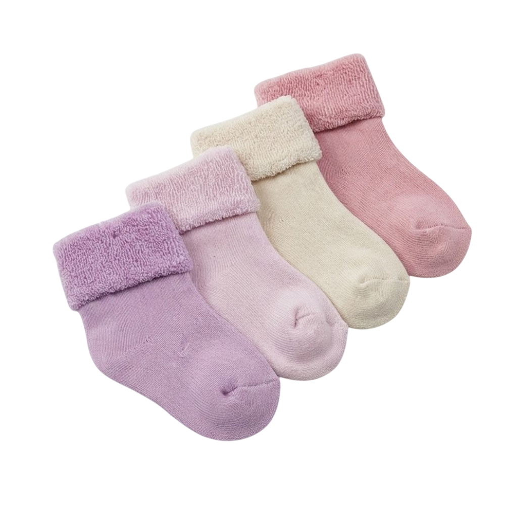 Victor And Jane - 4pc-Set - Baby's Roll Top Towelling Socks - Multicolor