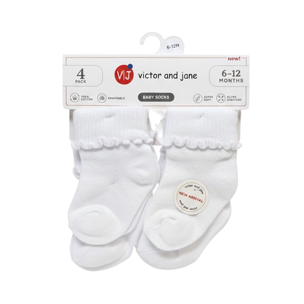 Victor And Jane - 4pc-Set - Baby's Roll Top Socks - White