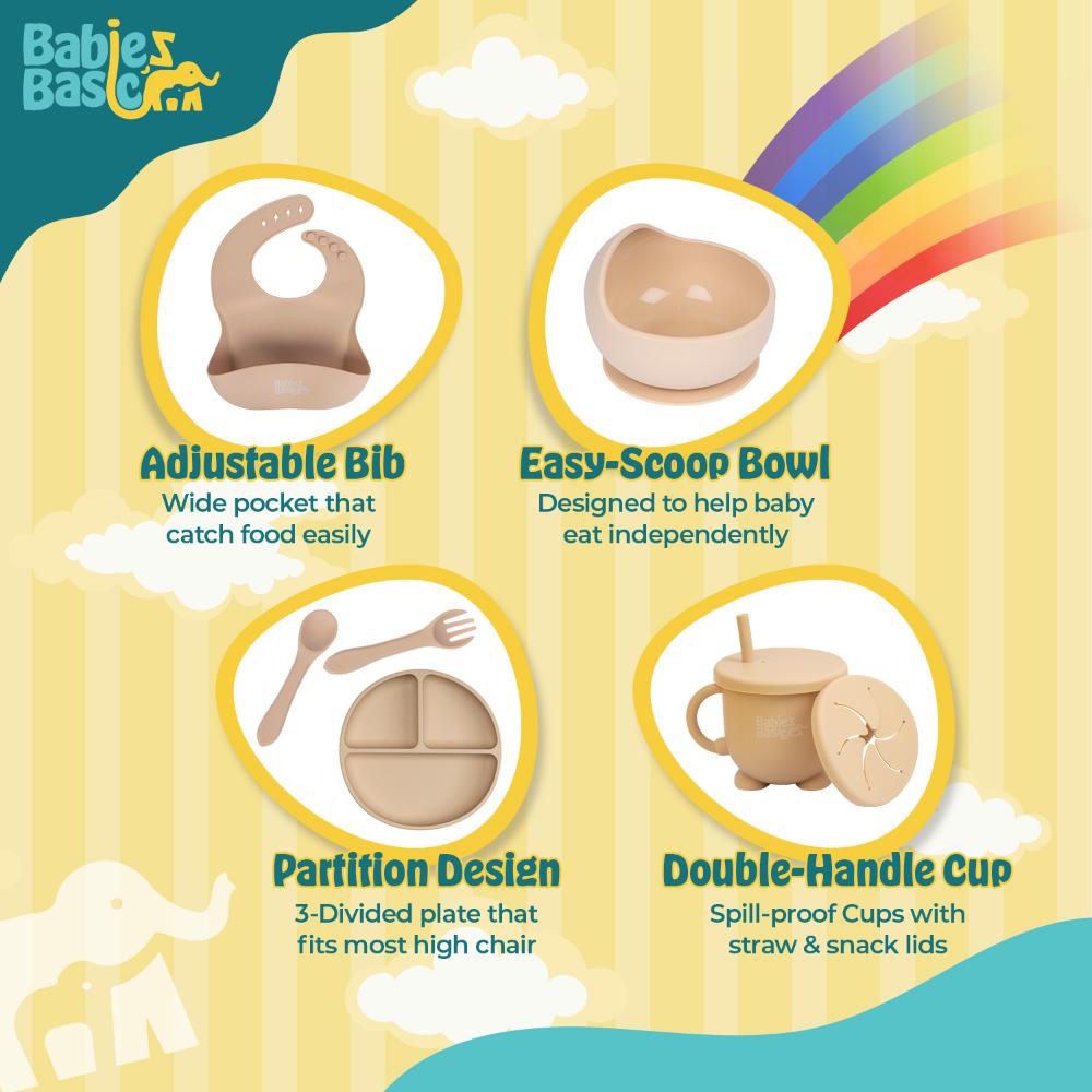 بيبيز بيسك - مجموعة أدوات طعام للأطفال - بيج - 6 قطع
