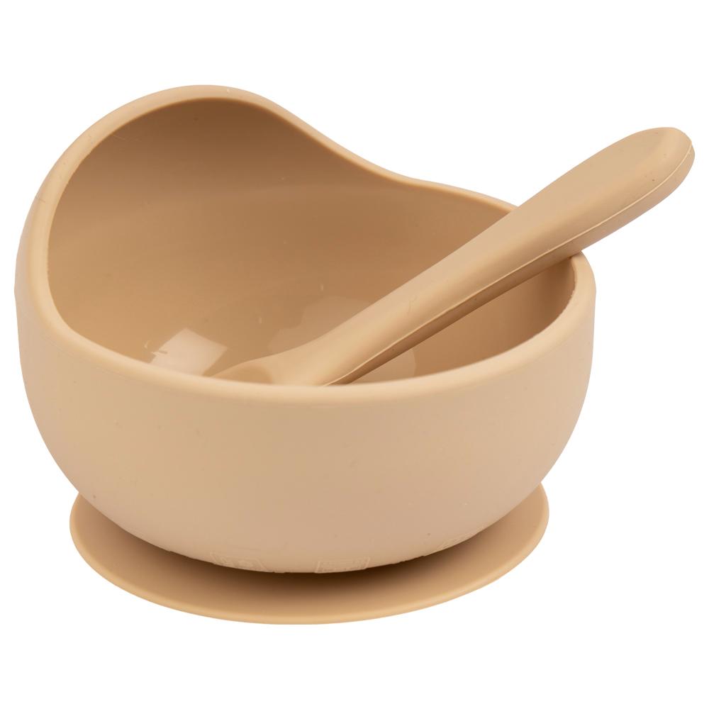 Babies Basic Silicone Bowl & Spoon Feeding Set - 2pcs - Beige
