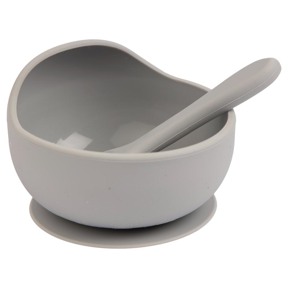 Babies Basic Silicone Bowl & Spoon Feeding Set - 2pcs - Grey