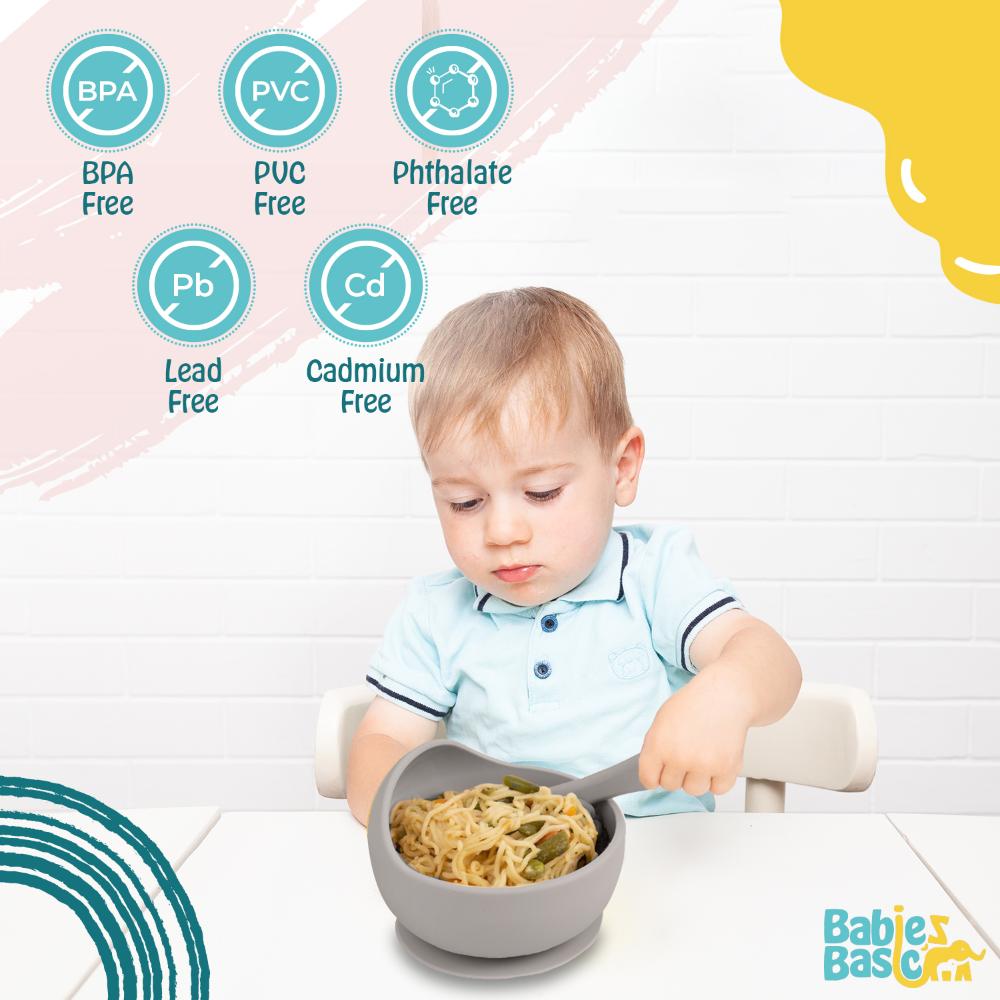 Babies Basic Silicone Bowl & Spoon Feeding Set - 2pcs - Grey