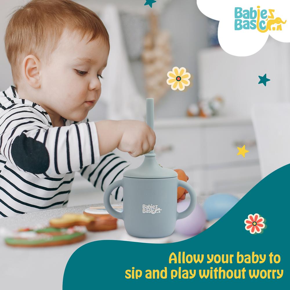 Babies Basic - Stage 2 Silicone Trainer Cup with Handle & Straw - Blue