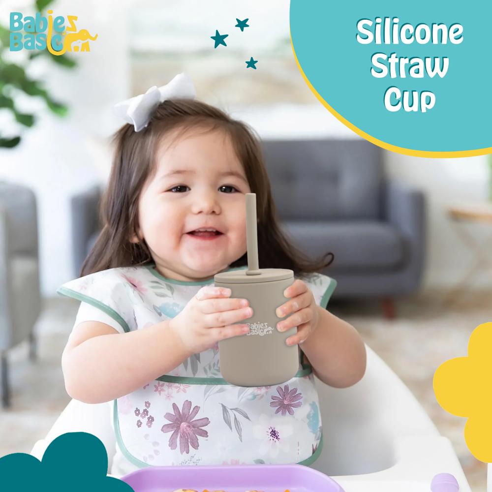 Babies Basic - Stage 3 Silicone Trainer Cup with Straw - Grey