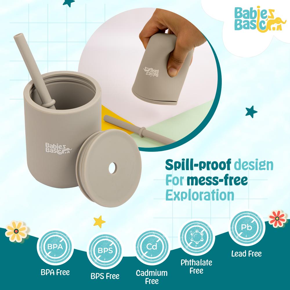 Babies Basic - Stage 3 Silicone Trainer Cup with Straw - Grey