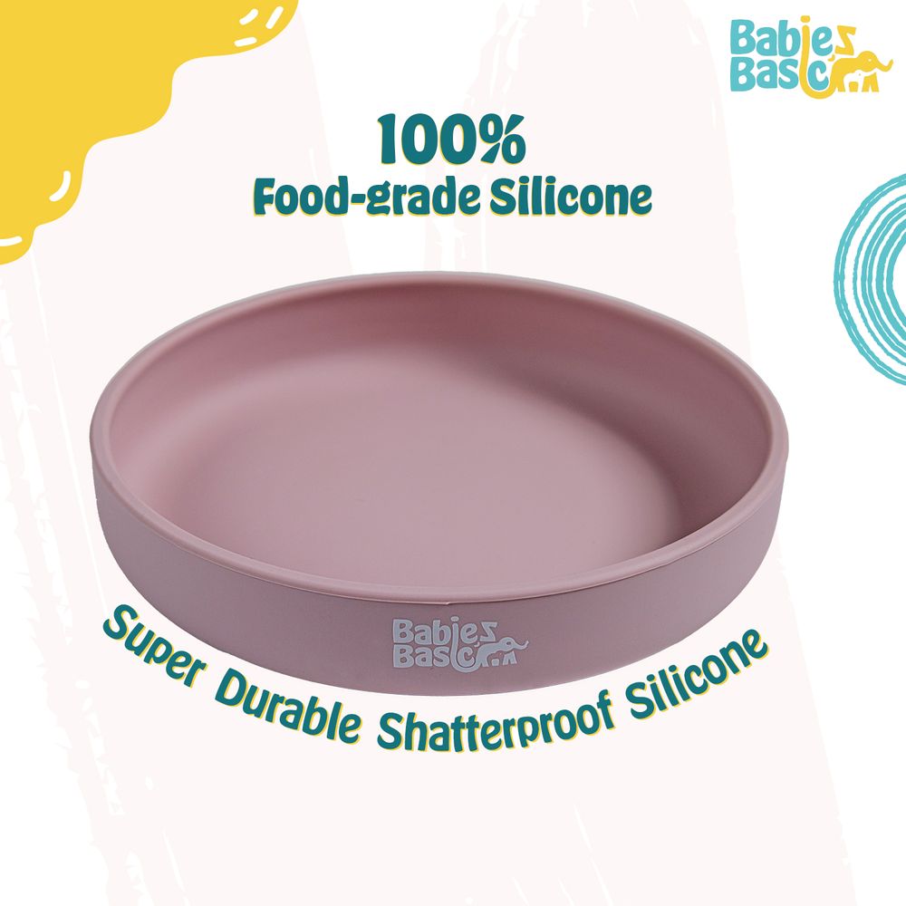 بيبيز بيسك - صحن سيليكون بقاعدة شفط للأطفال - وردي فاتح