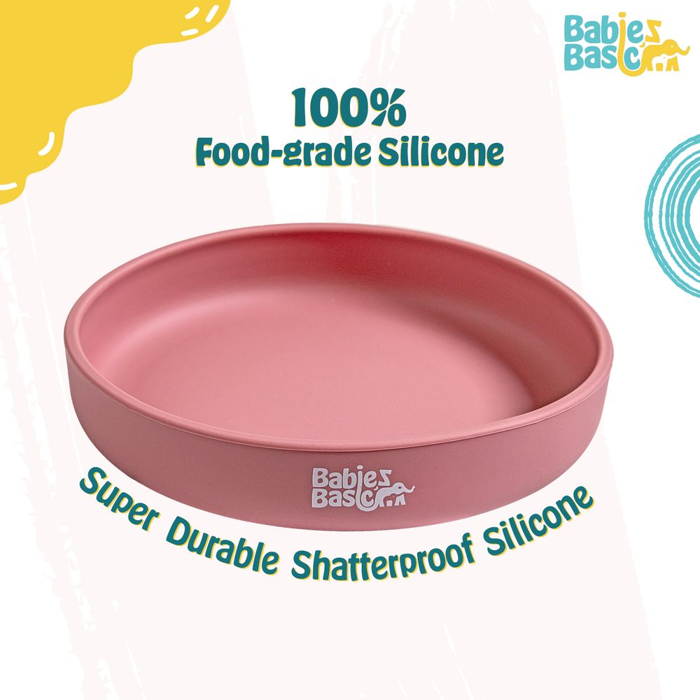بيبيز بيسك - صحن سيليكون بقاعدة شفط للأطفال - وردي