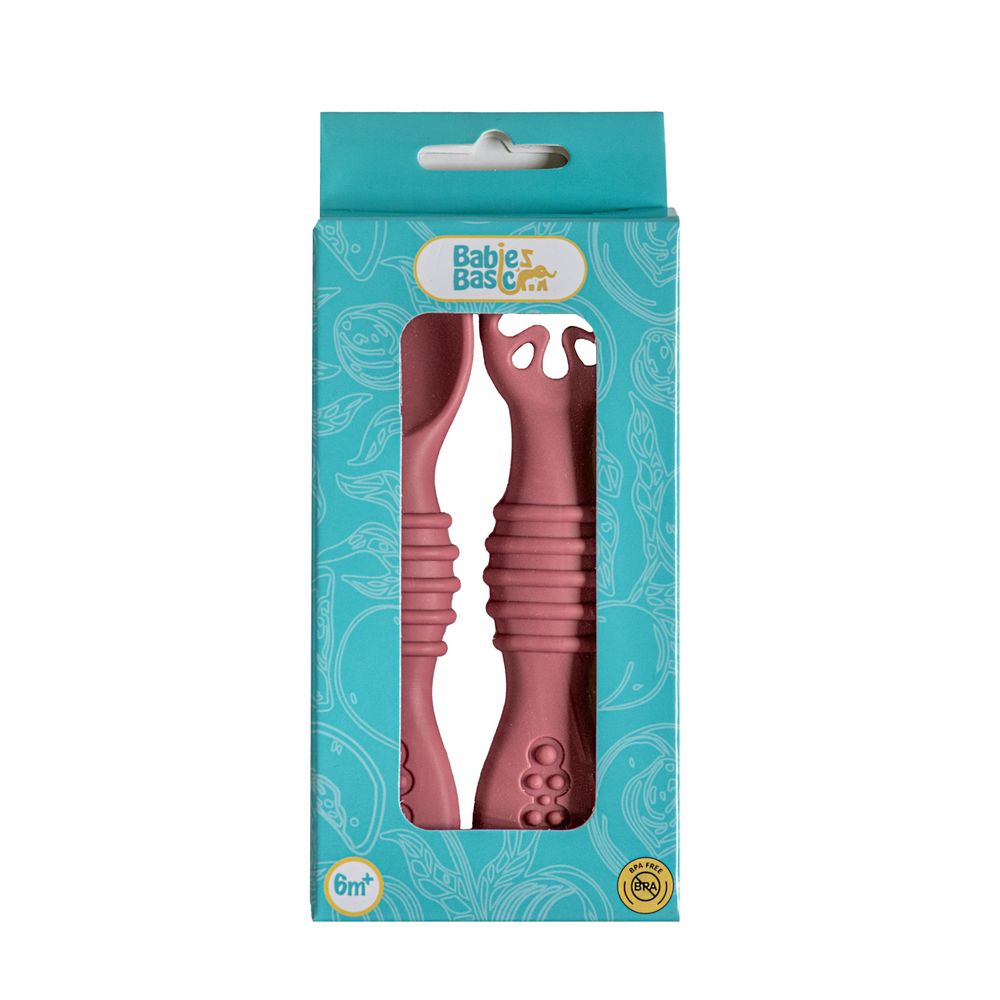 Babies Basic First Stage Training Spoon & Masher Set - Dusty Pink - 2 Pcs