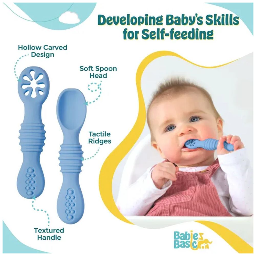 Babies Basic First Stage Training Spoon & Masher Set - Sky Blue - 2 Pcs