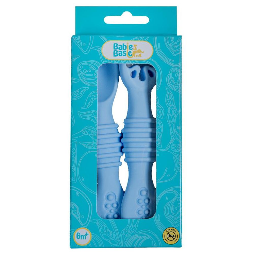 Babies Basic First Stage Training Spoon & Masher Set - Sky Blue - 2 Pcs
