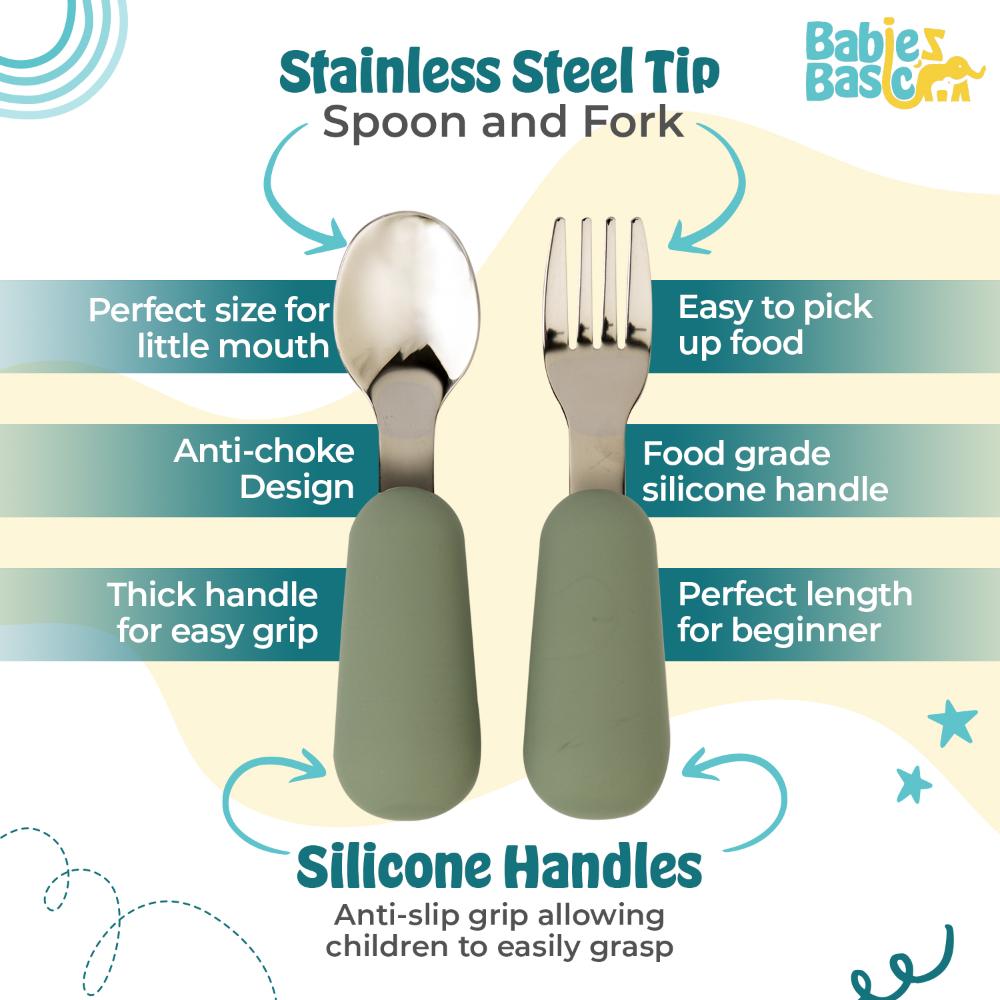 بيبيز بيسك - أدوات المائدة ستانلس - أخضر - قطعتين