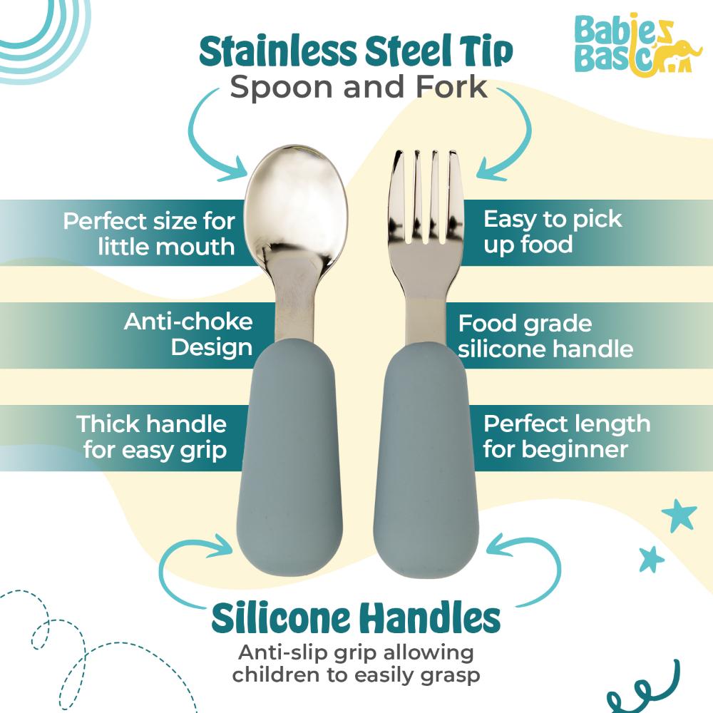 Babies Basic Stainless Steel Spoon & Fork Cutlery Set - 2pcs - Indigo