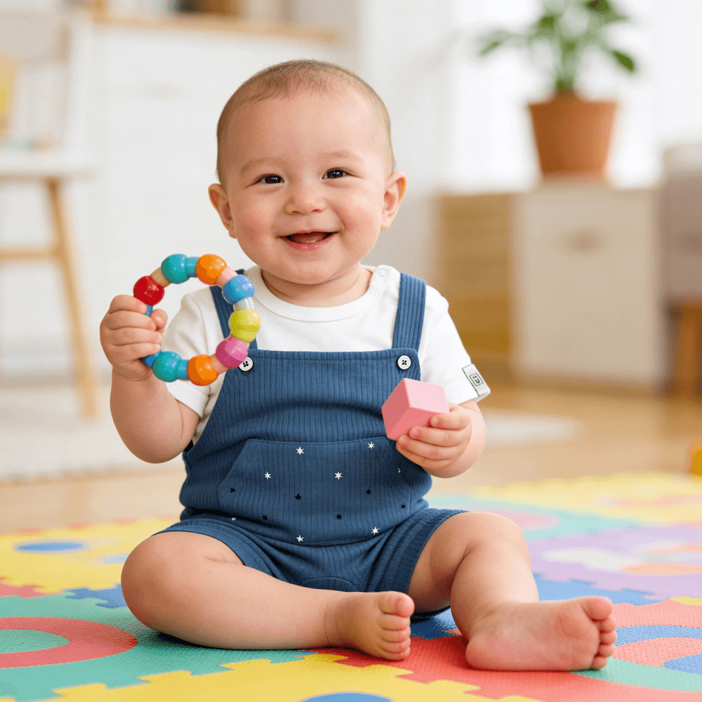 بيبيز بيسك - طقم أفرول قطن مضلع مع تي شيرت بأكمام قصيرة