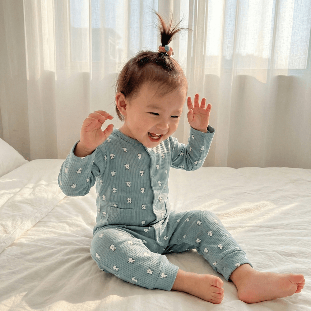 Babies Basic - Ribbed Cotton Set With Sleepsuit/Romper Cap And Bib - Green