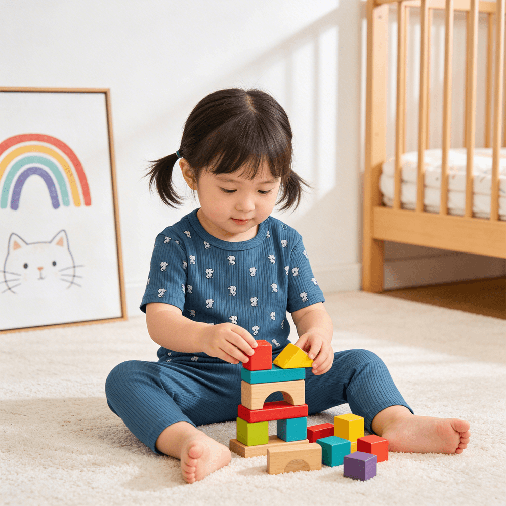 Babies Basic - Ribbed Cotton Printed Short Sleeves T-Shirt And Pyjama Set