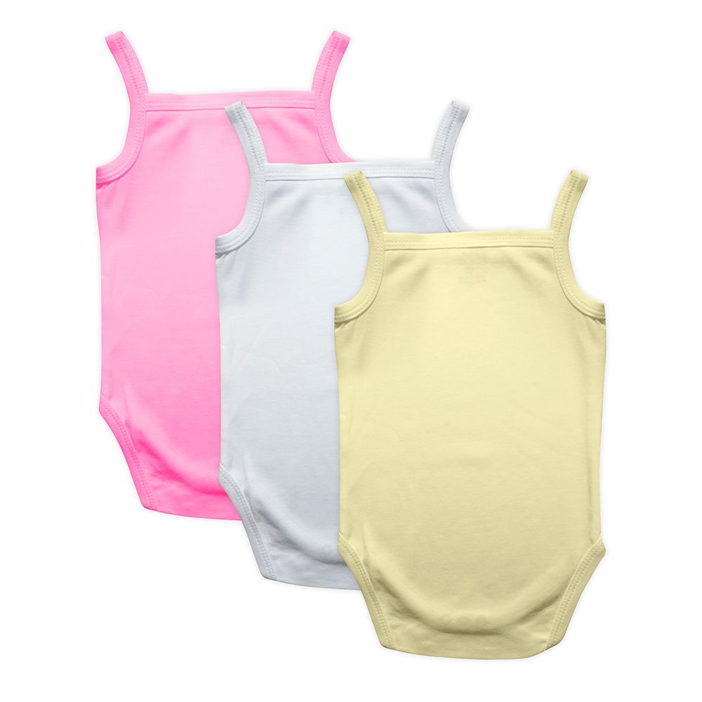 Babies Basic - 3pc-Set - Girl's Sleeveless Romper - Pink/Yellow/White