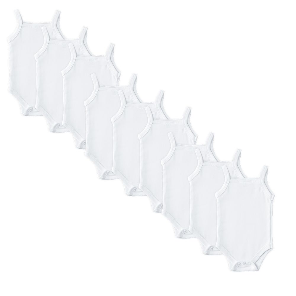 Babies Basic - 9pc-Set - Baby's Cotton Sleeveless Romper - White