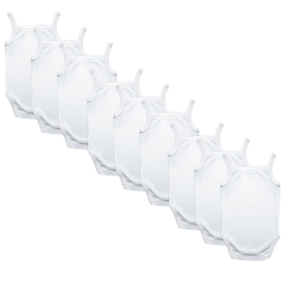 Babies Basic - 9pc-Set - Baby's Cotton Sleeveless Romper - White