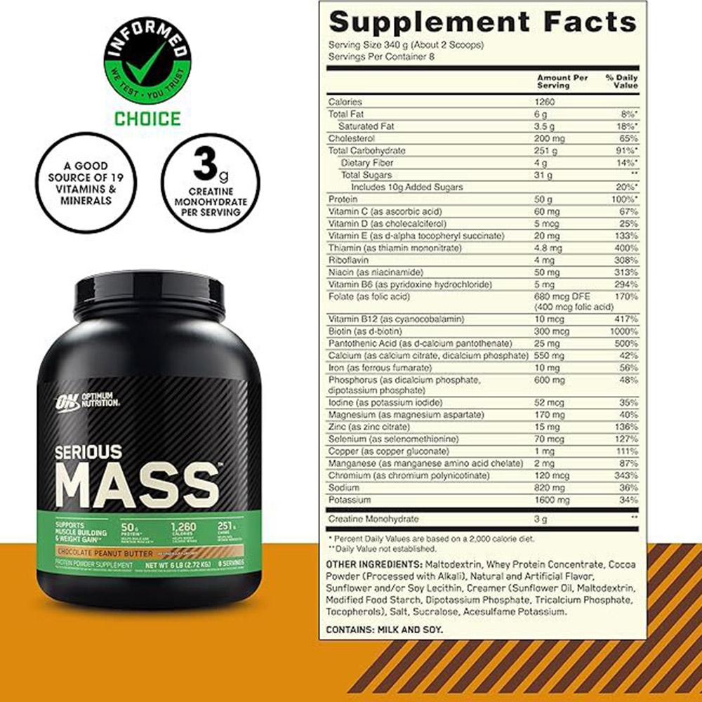 Optimum Nutrition - Serious Mass Protein Powder - Chocolate - 2.72 Kg