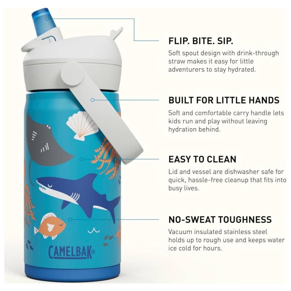 كاميل باك - زمزمية أطفال ثرايف ستانلس ستيل بمصاصة قابلة للقلب - أوشن لايف - 350 مل