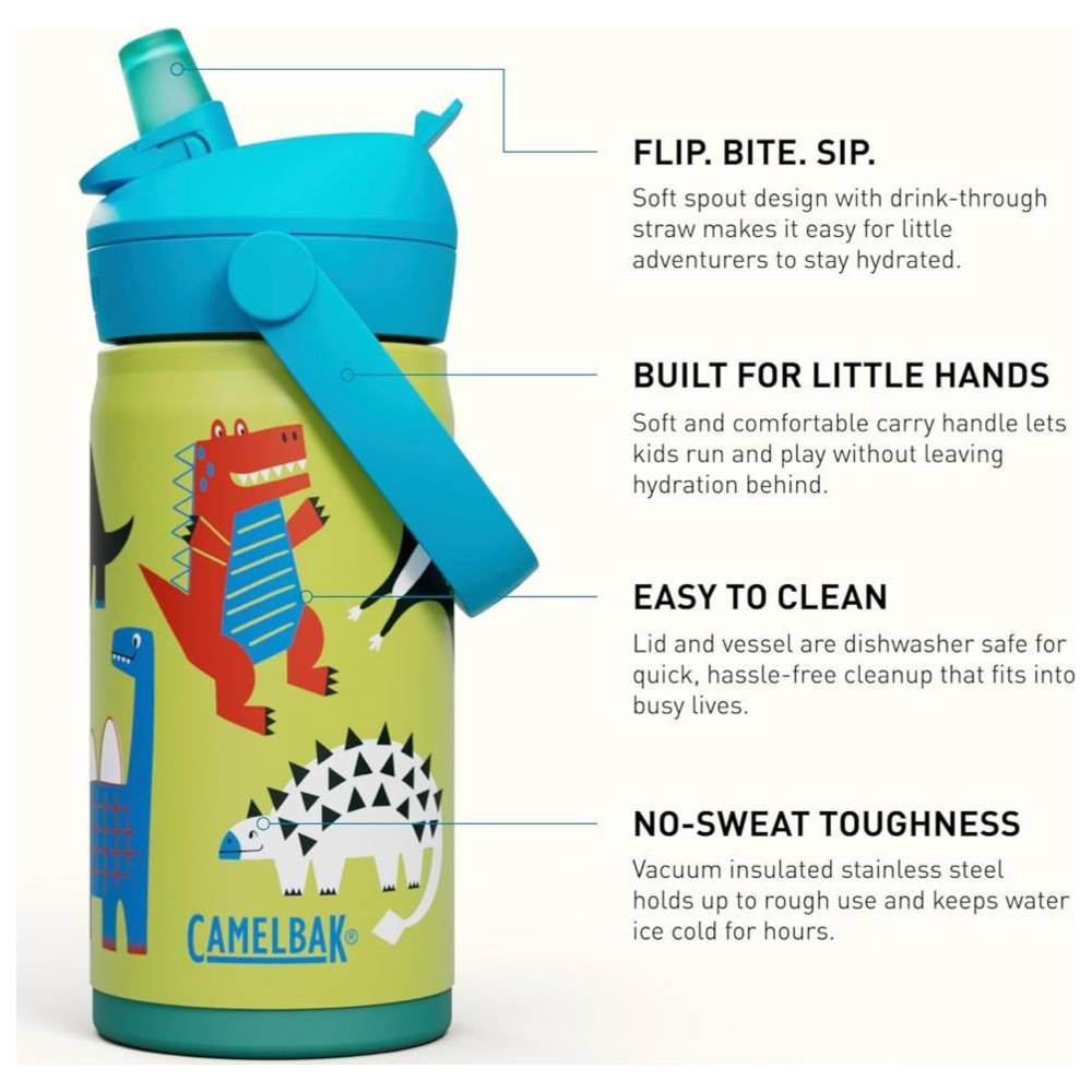 Camelbak - Kids Thrive Flip Straw Stainless Steel Bottle - Dino Jam - 350 ml