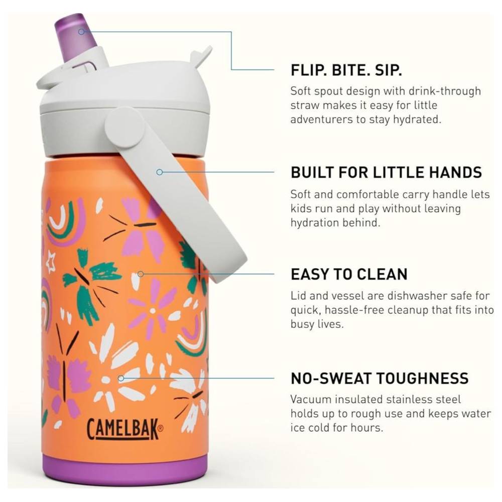 Camelbak - Kids Thrive Flip Straw Stainless Steel Bottle - Butterfly Rainbow - 350 ml