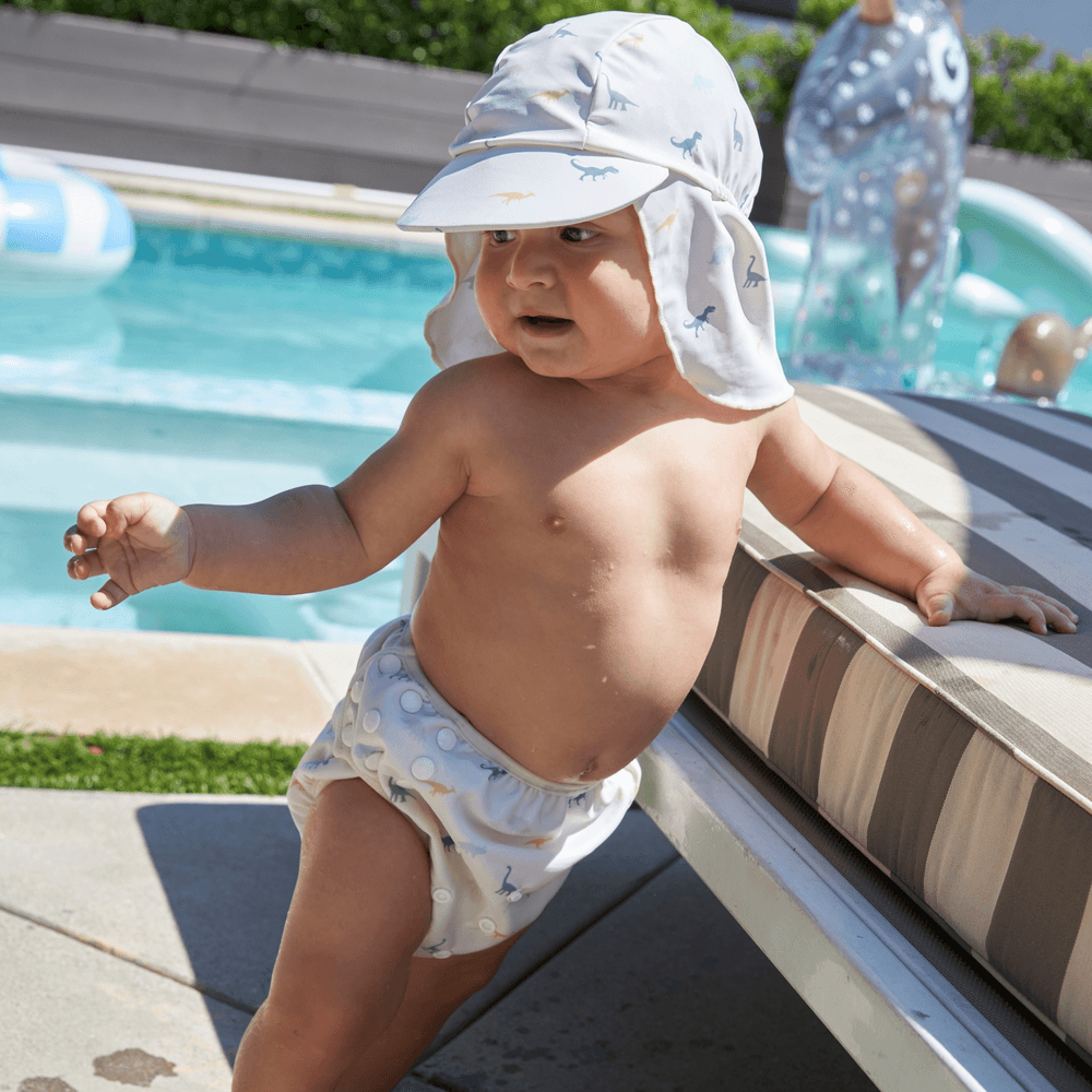 Swim Essentials - Dino Printed Baby Swim Hat - Cream