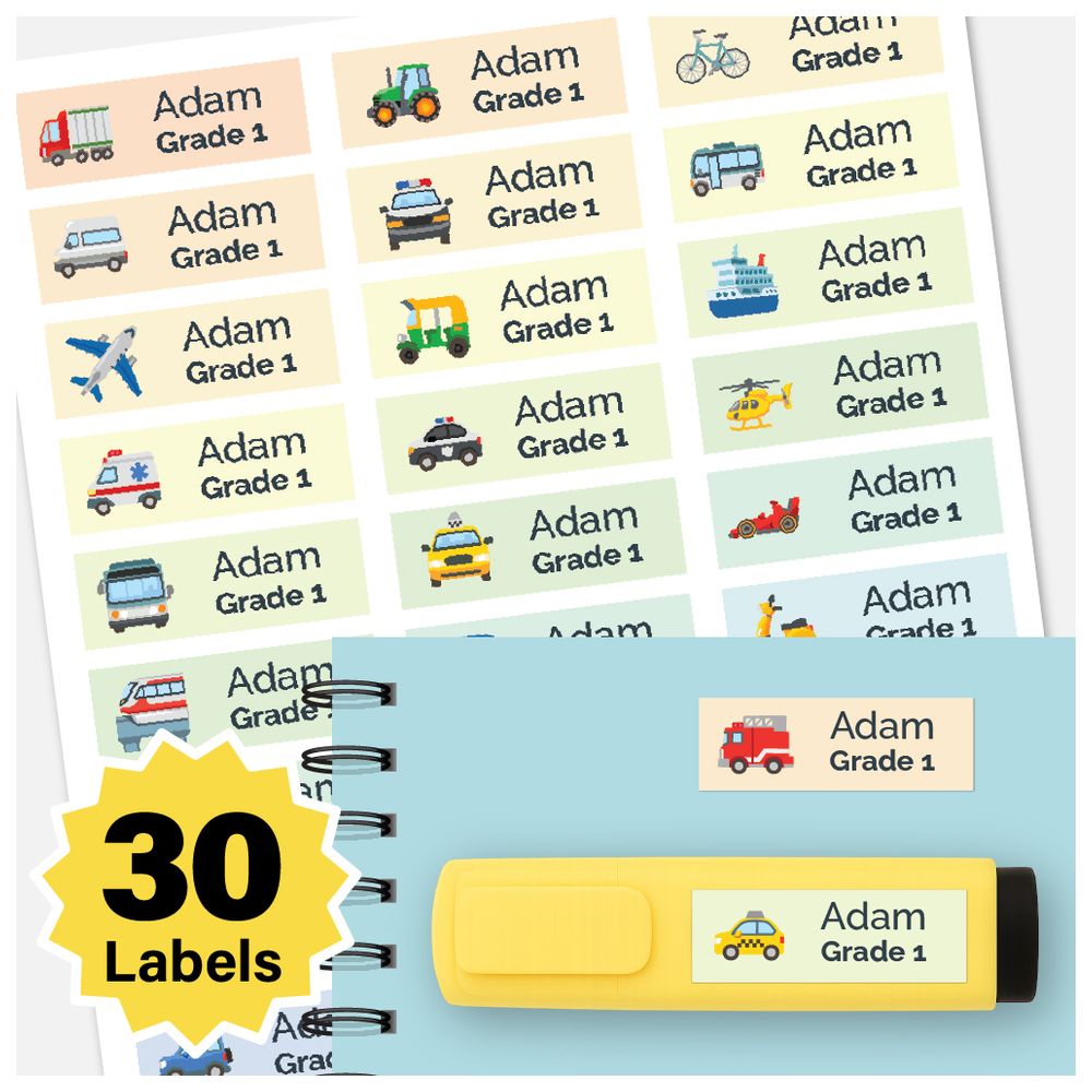 BonBon - Personalized Labels - Pack of 30 - Cars