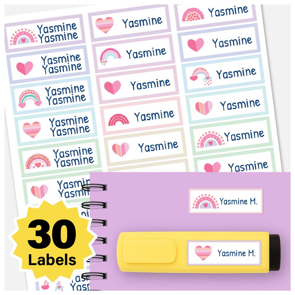 BonBon - Personalized Labels - Pack of 30 - Heart & Rainbows