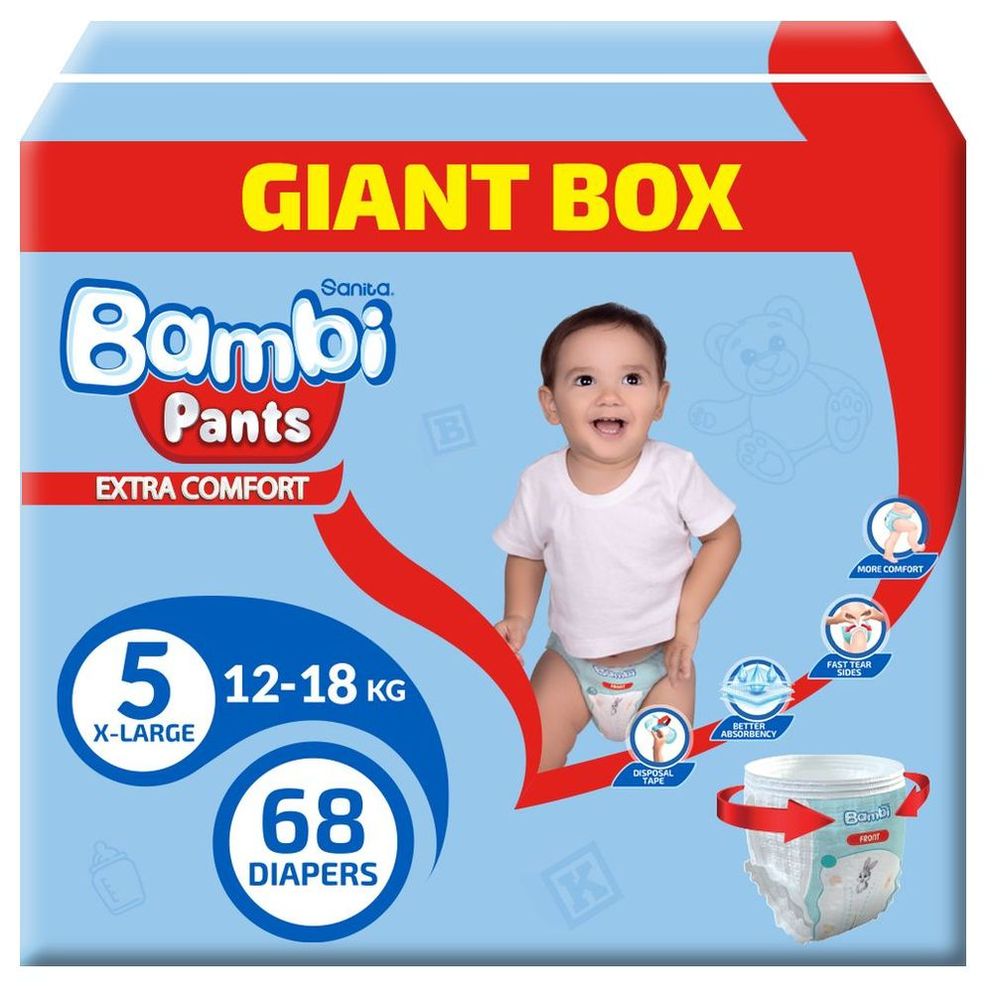 سانيتا بامبي - حفاظات مقاس 5 - 12-18 كغ - إكس إل - 68 قطعة
