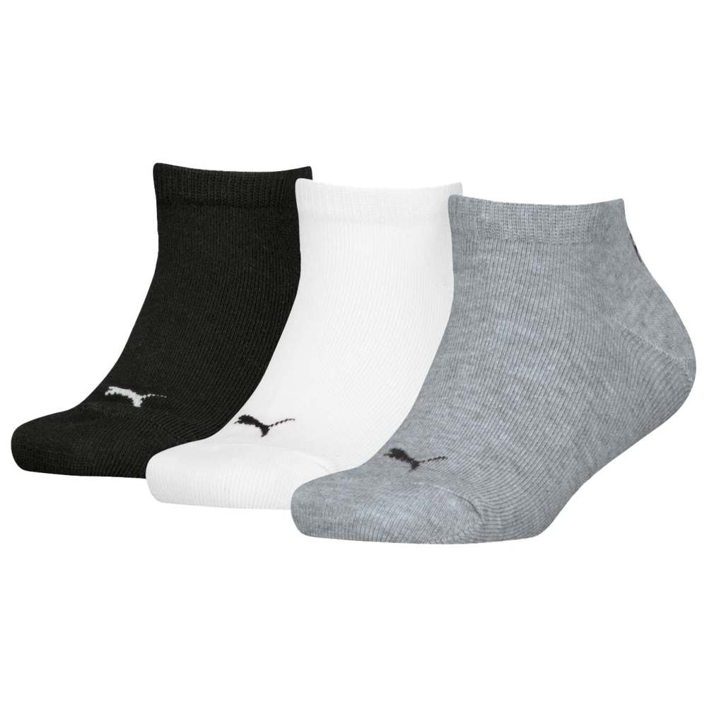Puma - Kids Plain Sneaker Socks - Grey/White/Black - Pack of 3