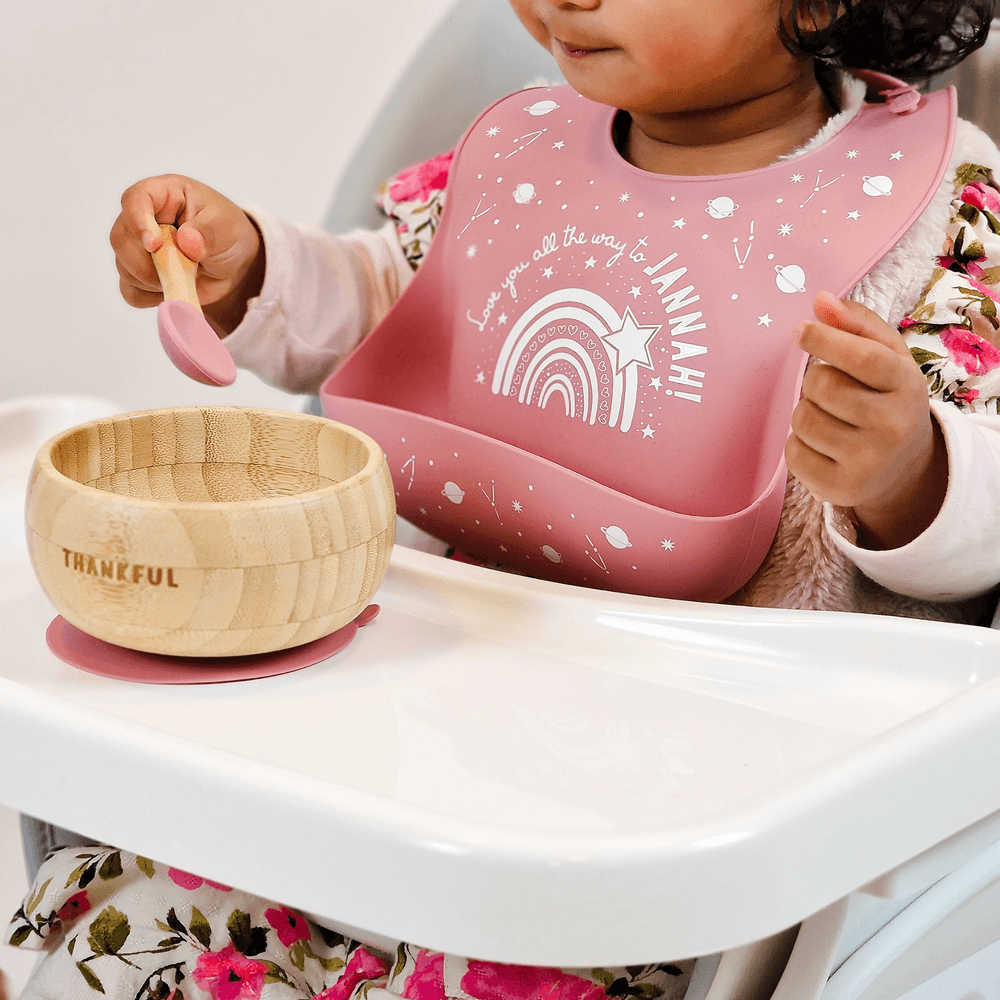 وانس أبون آ دو - مريلة سيليكون فاخرة للأطفال - وردي ترابي