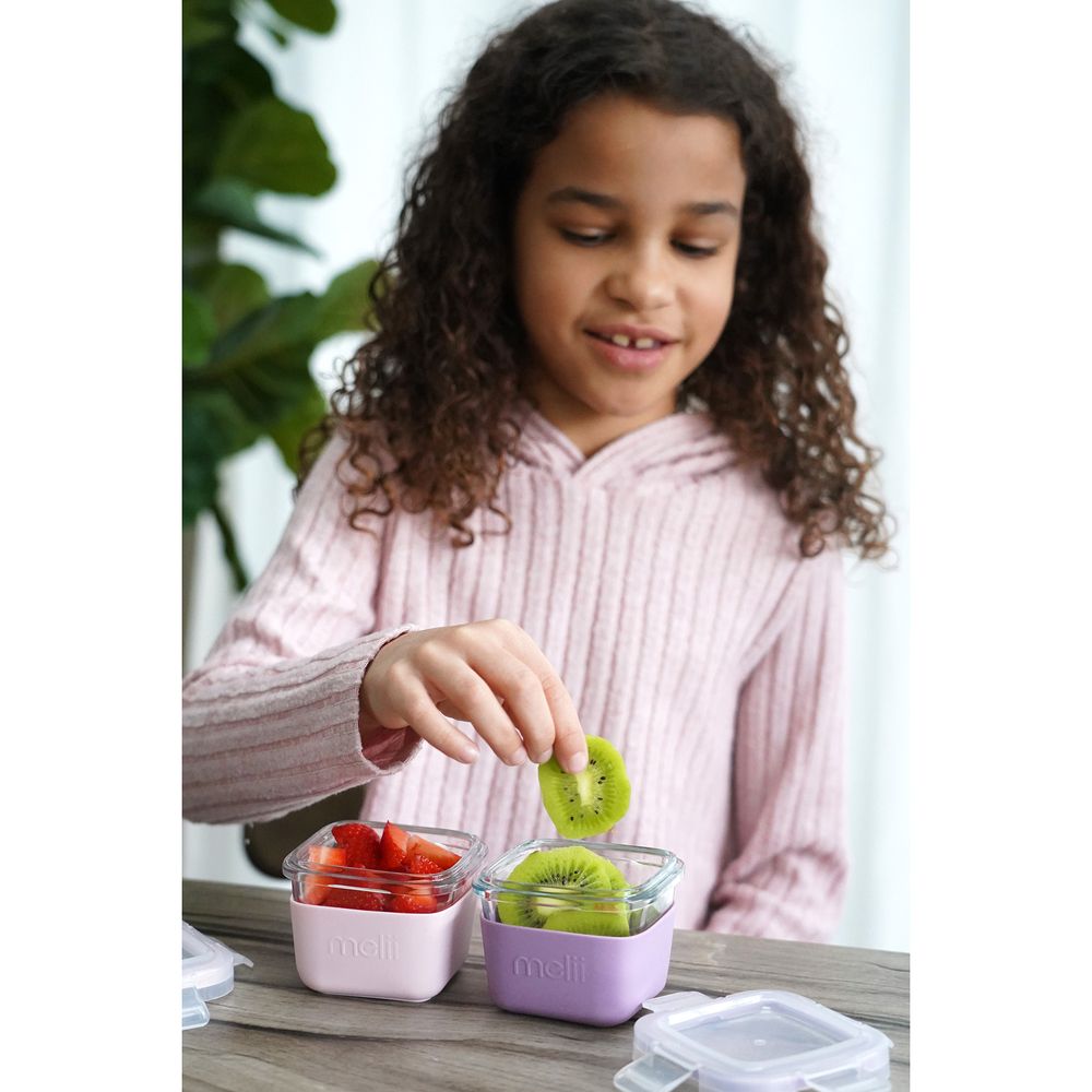 Melii Glass Food Storage Containers With Silicone Sleeve - Pink/Purple/Grey - 3 Pcs - 160 ml