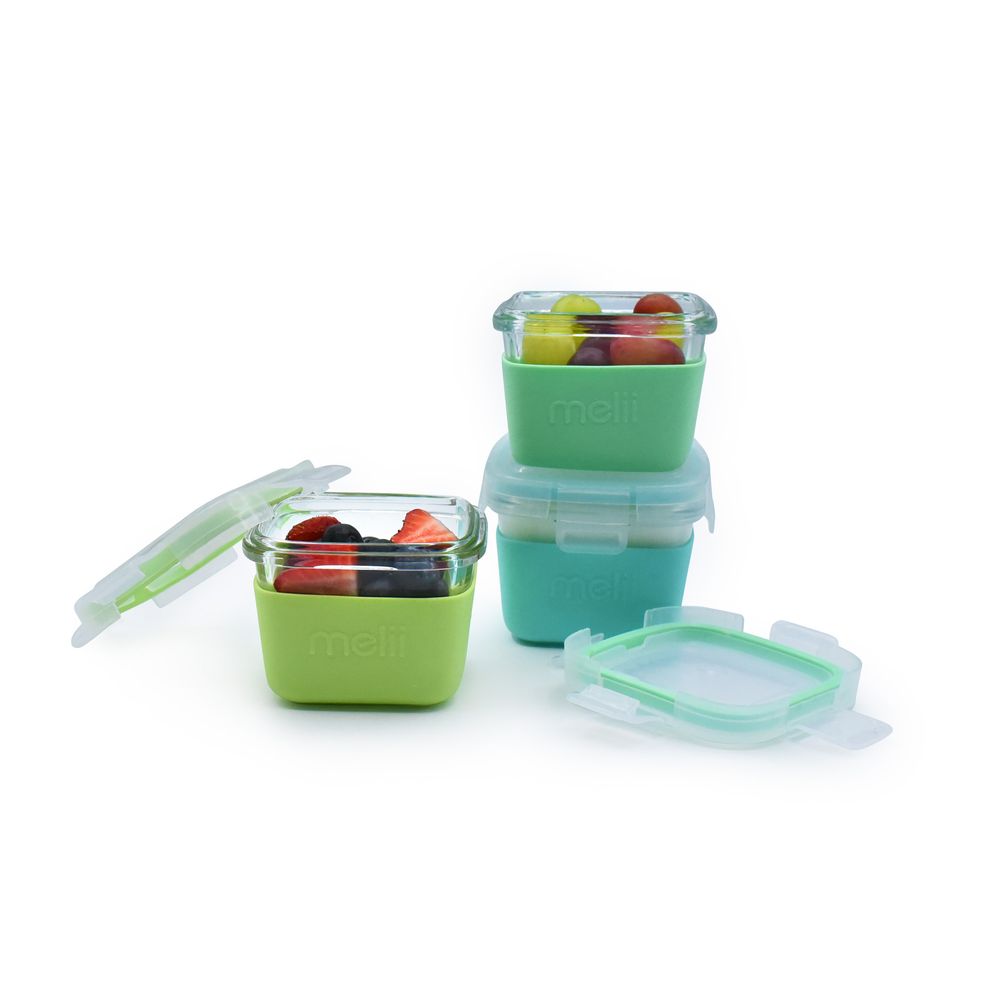 Melii Glass Food Storage Containers With Silicone Sleeve - Green/Mint/Turquoise - 3 Pcs - 160 ml