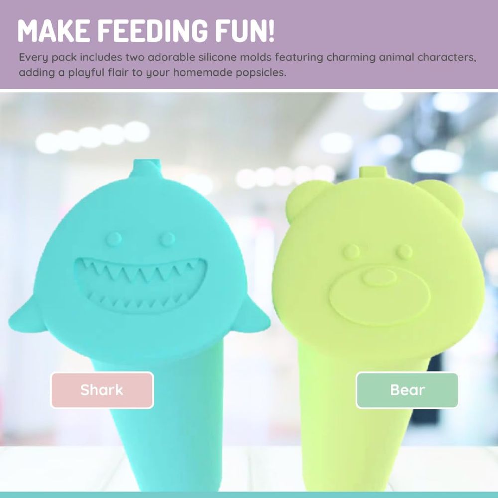Melii Silicone Push Pops - Shark/Bear - 2 Pcs