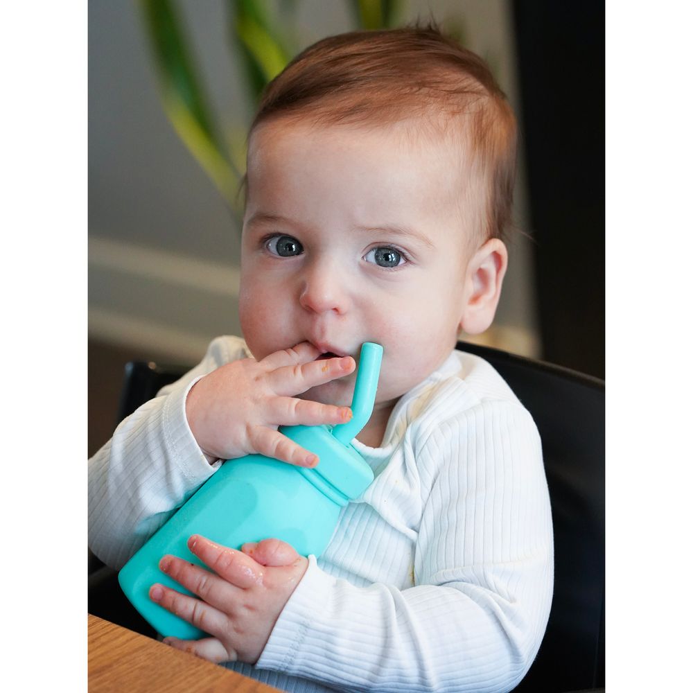 Melii - Silicone Water Bottle With Straw - Turquoise - 230ml