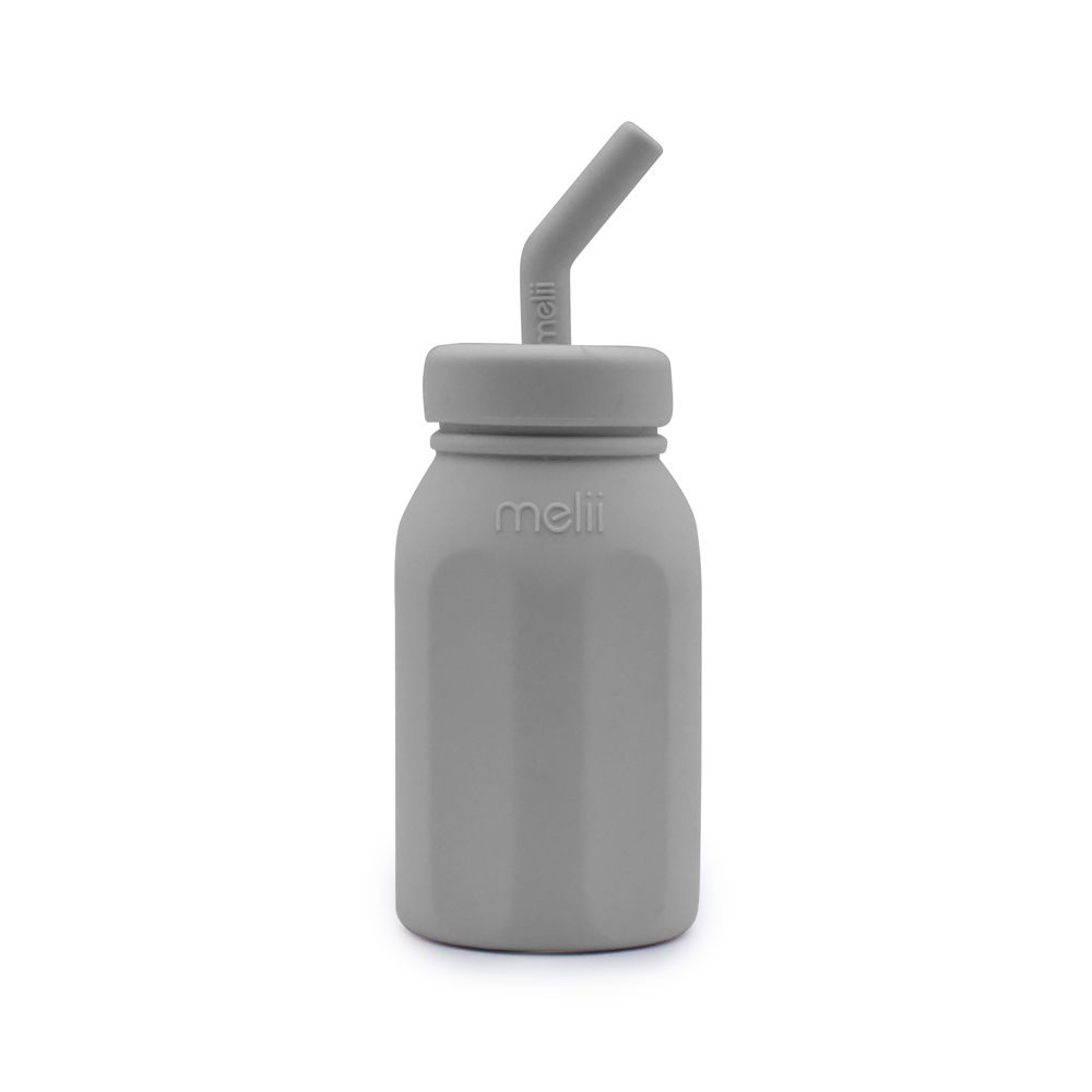 Melii - Silicone Water Bottle With Straw - Grey - 230ml