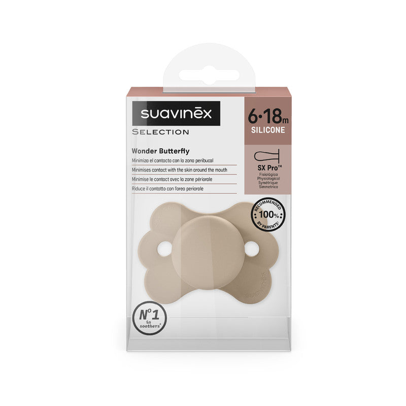 Suavinex - SX Pro Ultra Soft Butterfly Shape Baby Pacifier 6-18 months - Beige