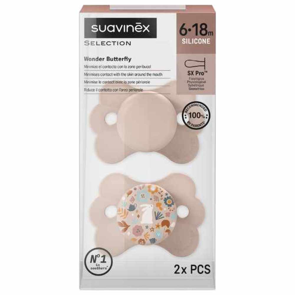 Suavinex - SX Pro Ultra Soft Butterfly Shape Pacifier 6-18M Pack of 2 - Pink