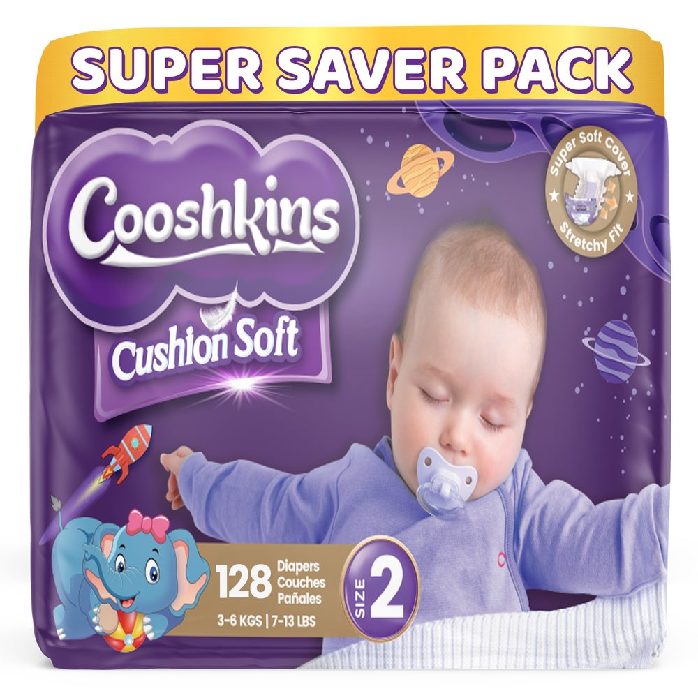 Cooshkins - Baby Cushion Soft Disposable Diapers - Size 2 - 3-6 kg - 128 Pcs