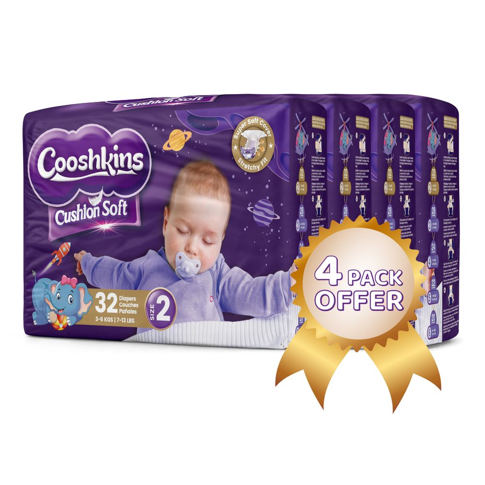 Cooshkins - Baby Cushion Soft Disposable Diapers - Size 2 - 3-6 kg - 128 Pcs