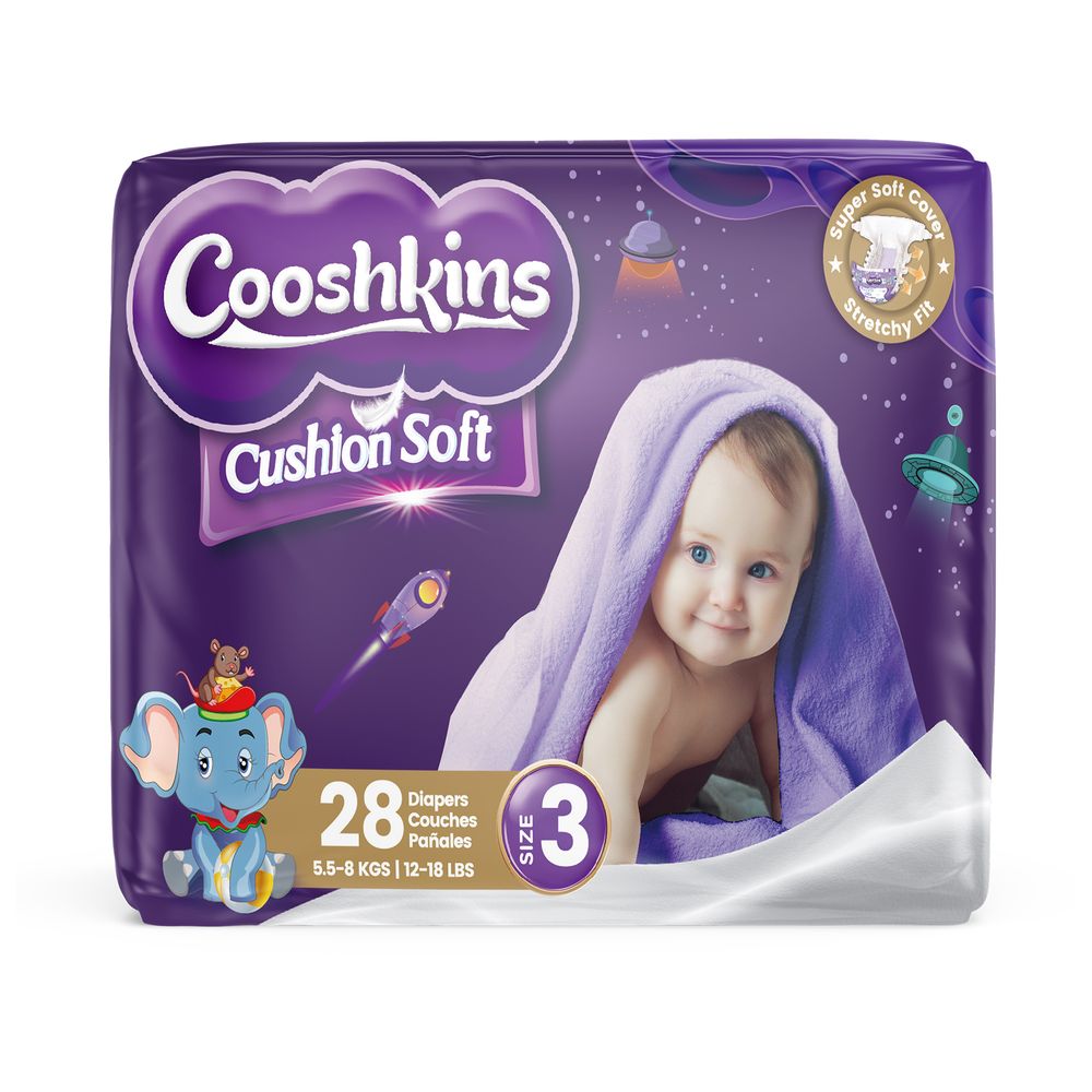 Cooshkins Cushion Soft Baby Diapers - Size 3 - 5.5-8 kg - 28 Diapers