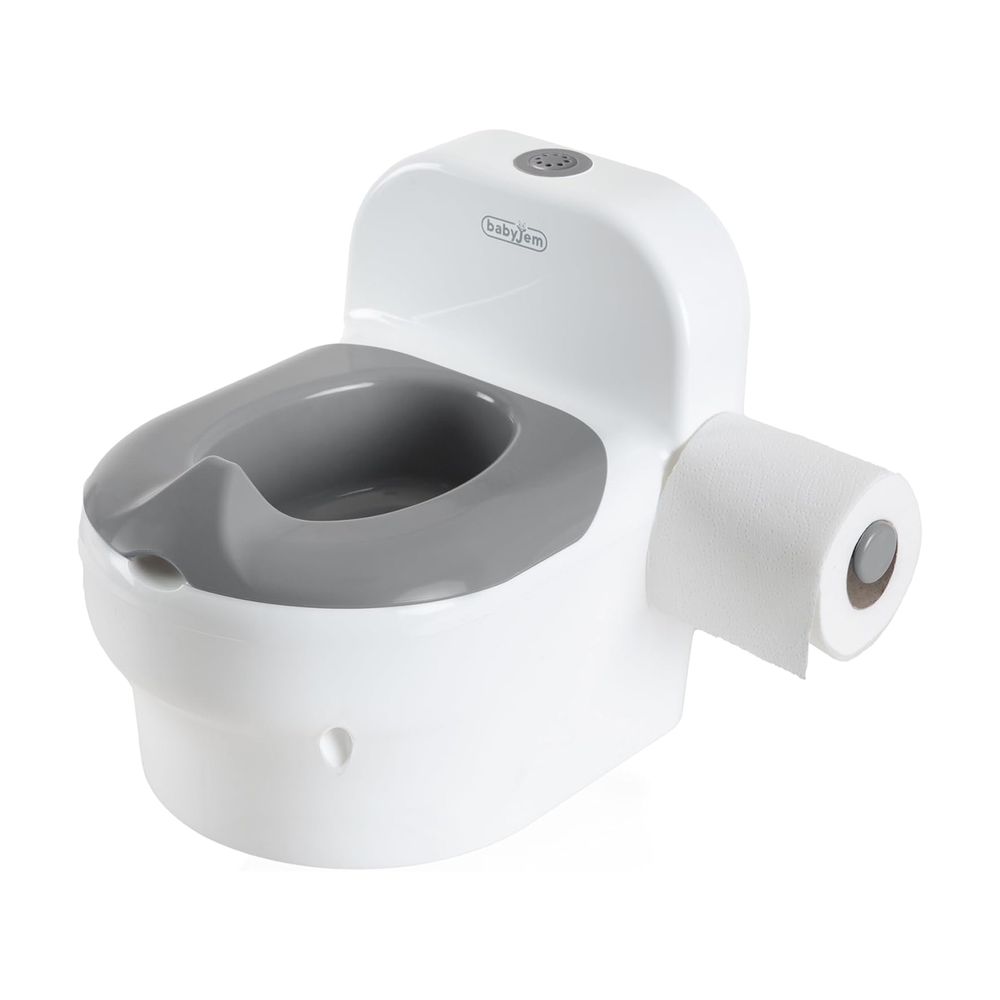 بيبي جيم - كرسي التدريب على استخدام النونية مع صوت تصريف الماء - أبيض